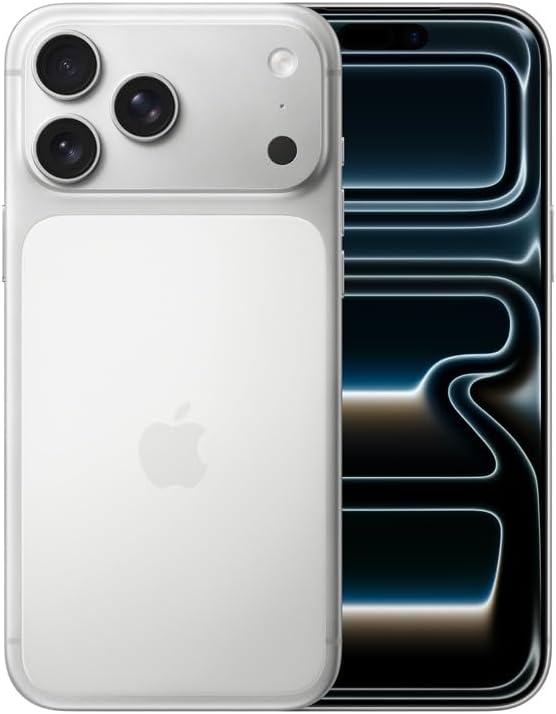 iPhone 17 Pro Max branco em vista frontal e traseira